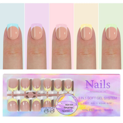 150 Short Square French Press-On Tips bunt Fullcover Nägel kurz Acrylgel Nails