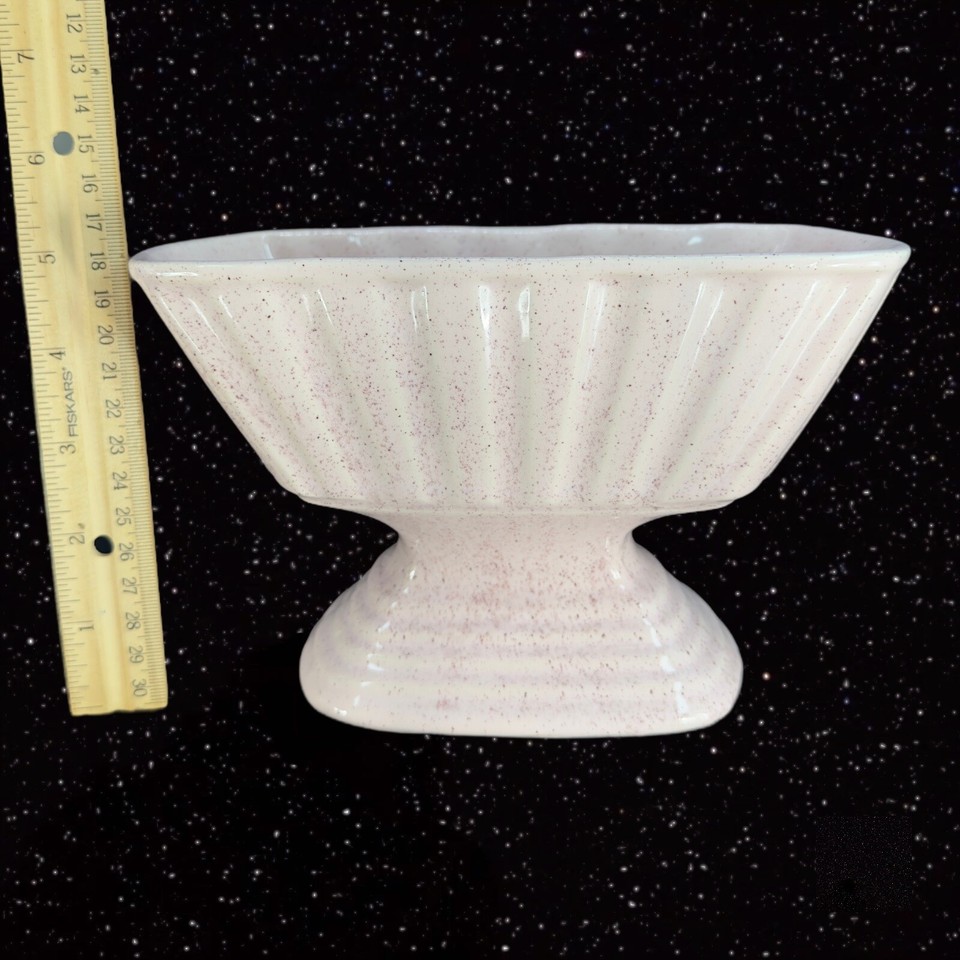 Vintage Brush Pottery Light Pink MCM Oblong Footed Planter Vase W Black