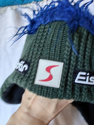 00s Eisbär Spiky Hair Fleece Beanie Eisbar| Winter Ski Snow Furry Hat Size 55 Green Beanie Hair Fleece