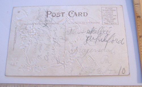 CARTOLINA DI NATALE VINTAGE IN RILIEVO~AUGURI DI NATALE~546~1910 A.S. MEEKER, N.Y. - Foto 2 di 2