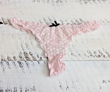 Secret Treasures Size M/6 Vintage Y2K Light Pink Heart Ruffle Mesh Thong