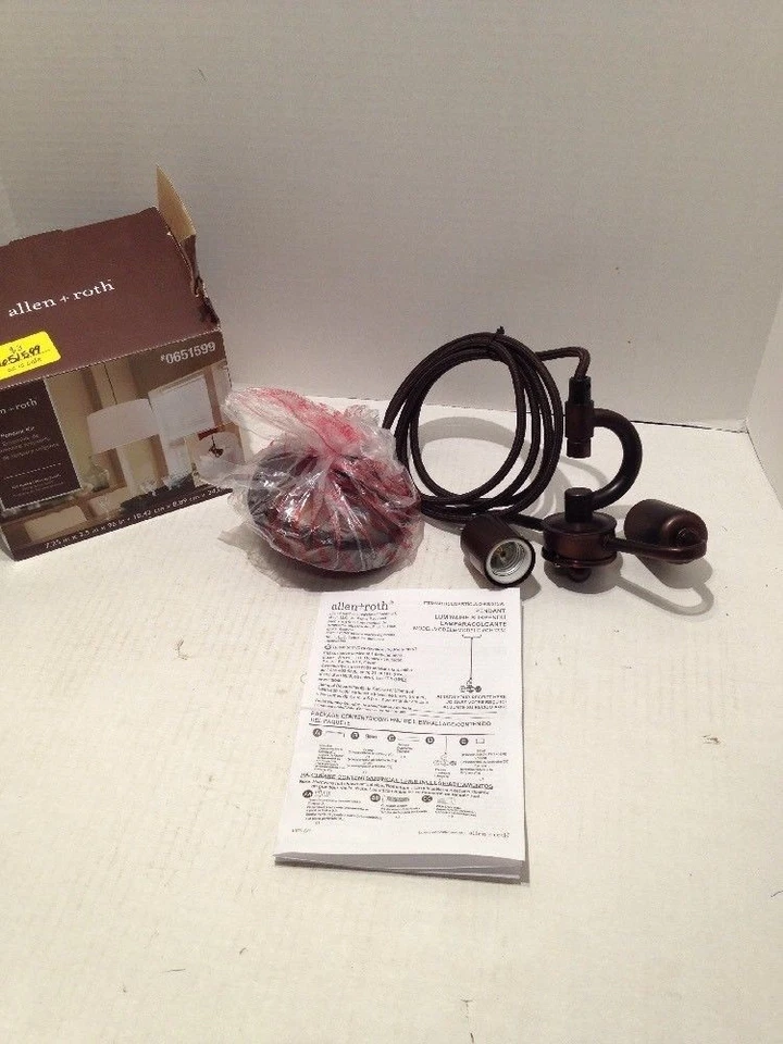 Allen+Roth 吊坠套件 651599 油磨青铜金属灯套件带 2 件装线 — 第 2/4 张图片