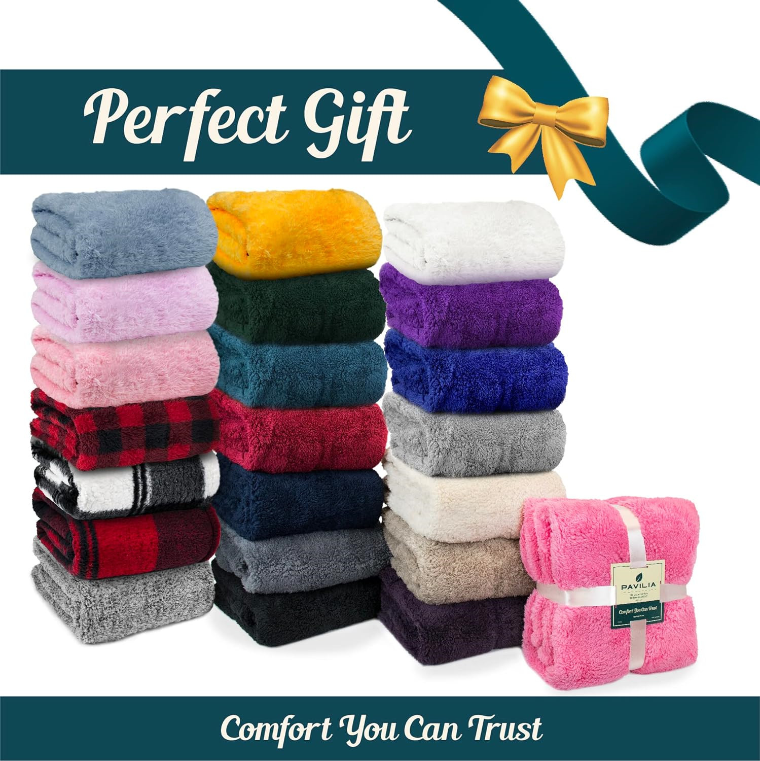 PAVILIA Pink Plush Throw Blanket for Couch, Sherpa Soft Cozy Blanket and Throw