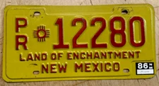 1986 NEW MEXICO PRO RATE TRUCK  SEMI IRP LICENSE PLATE " PR 12280 " NM 86