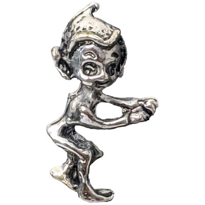 Vtg Elf Lapel Pin Pixie Miniature Silver Tone Hat Tie Tack Small