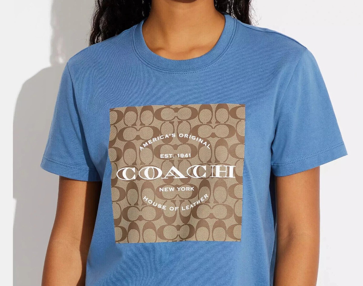 Coach Women's Coronet Blue Signature Organic Cotton T Shirt