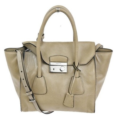 PRADA MILANO Logo 2Way Shoulder Hand Bag  Leather Beige SHW Italy 86TA512