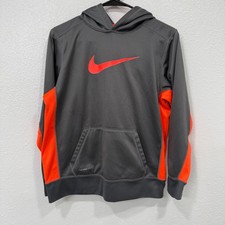 Nike Therma Fit Hoodie Gray Orange Swoosh Athletic Performance Kids XL