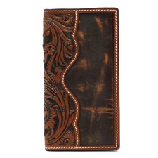 84MF 3D Western Mens Wallet Rodeo Leather Tooled Floral Brown