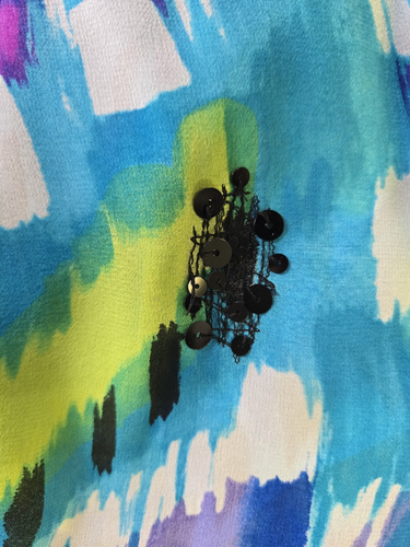 Laura Ashley 100% Seide Modern Art Jacke 2X Blau Lila Grün Pailletten Lebendig - Bild 9 von 14