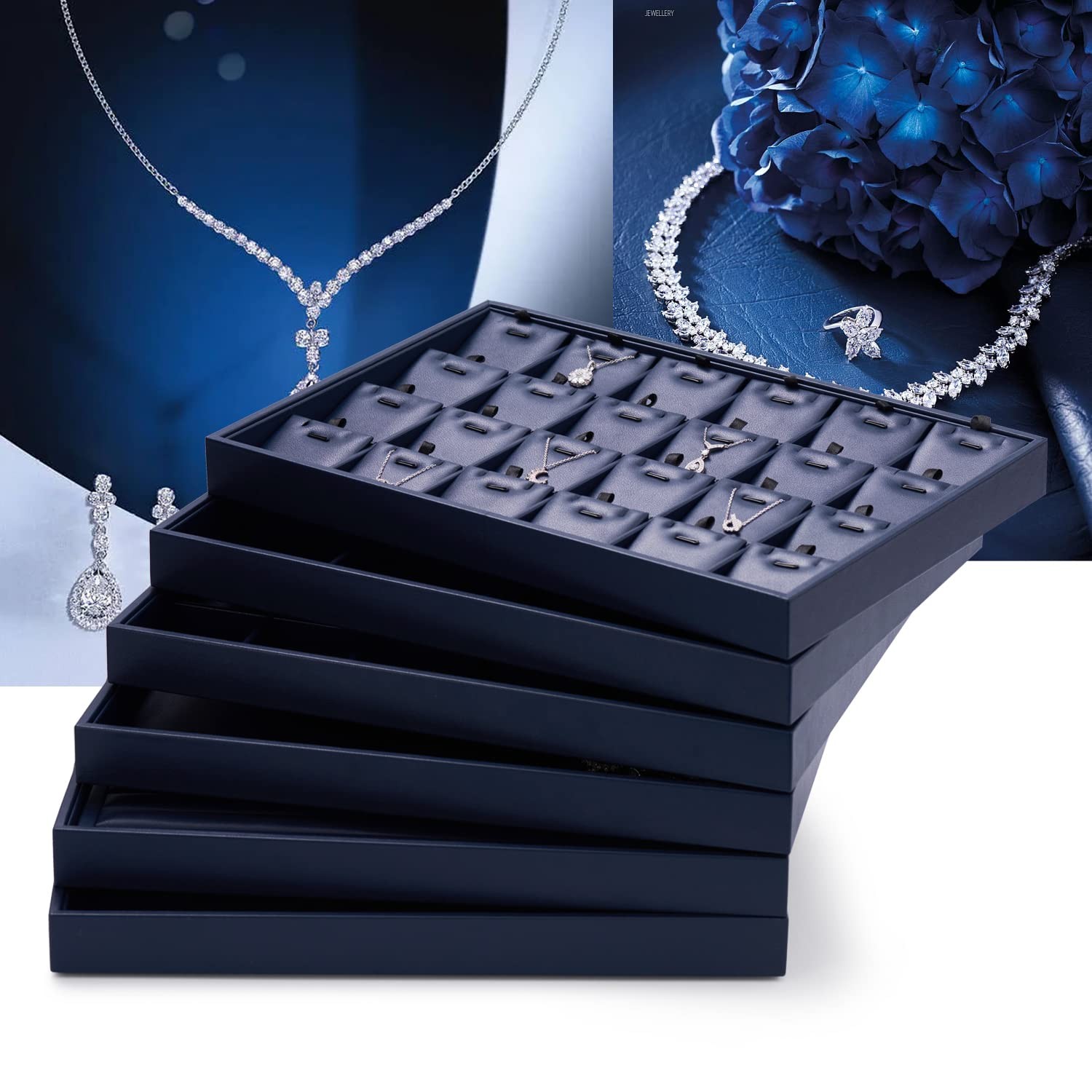 Oirlv Elegant Blue Jewelry Display Tray Stackable Jewelry Trays Jewelry Drawe...