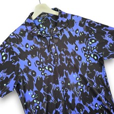 Bad Birdie Men's M Medium Performance Golf Polo Shirt Blue Black Abstract Print