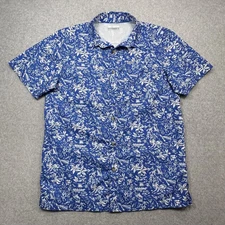 Columbia Super Slack Tide Camp Shirt Men Small Blue Tropical Vented Short Sleeve