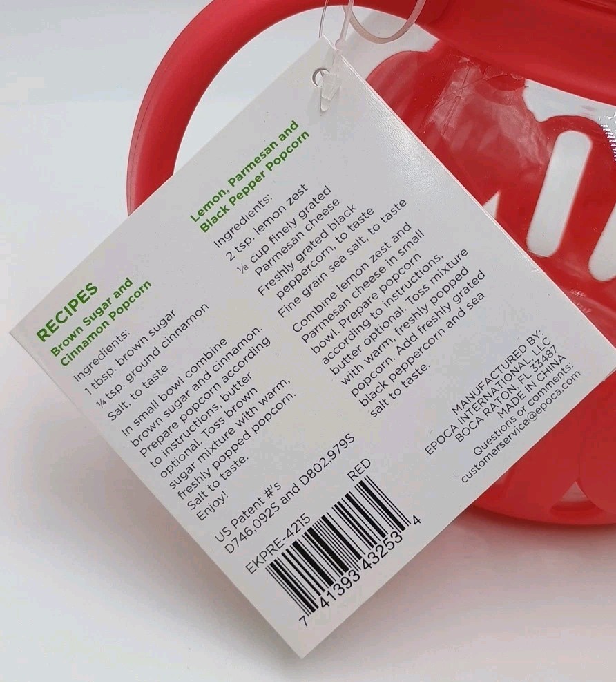 Ecolution Micro-Pop Microwave Popcorn 1.5 Quart  Red w/ Kernel Season Seasonings