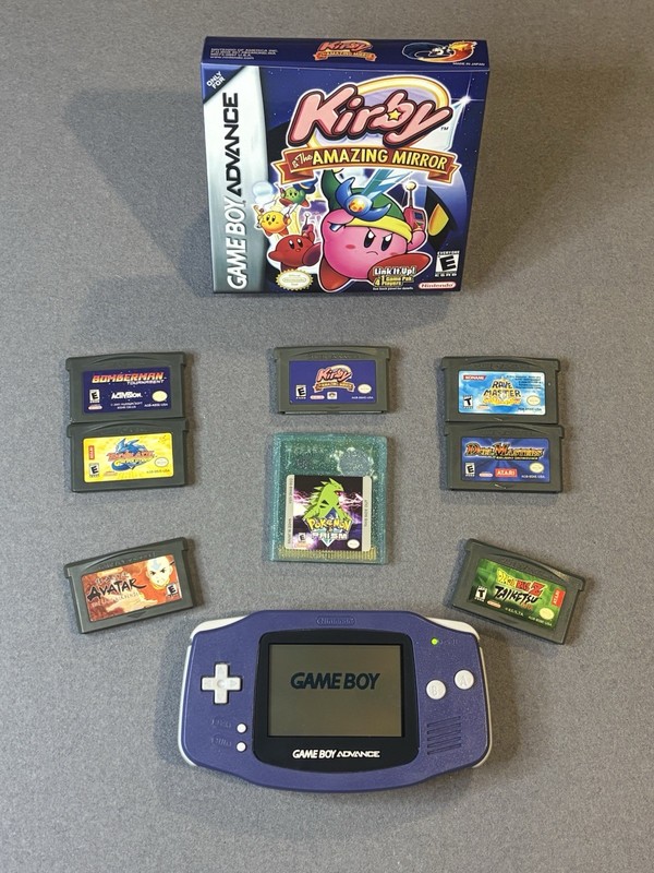 Nintendo Game Boy Advance Indigo AGB 001 Console Bundle - 8 Games - Kirby, Mario