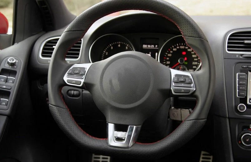 Guarnição da tampa do interruptor de volante para 2010-2013 Volkswagen Golf MK6 fibra de carbono - Imagem 2 de 4