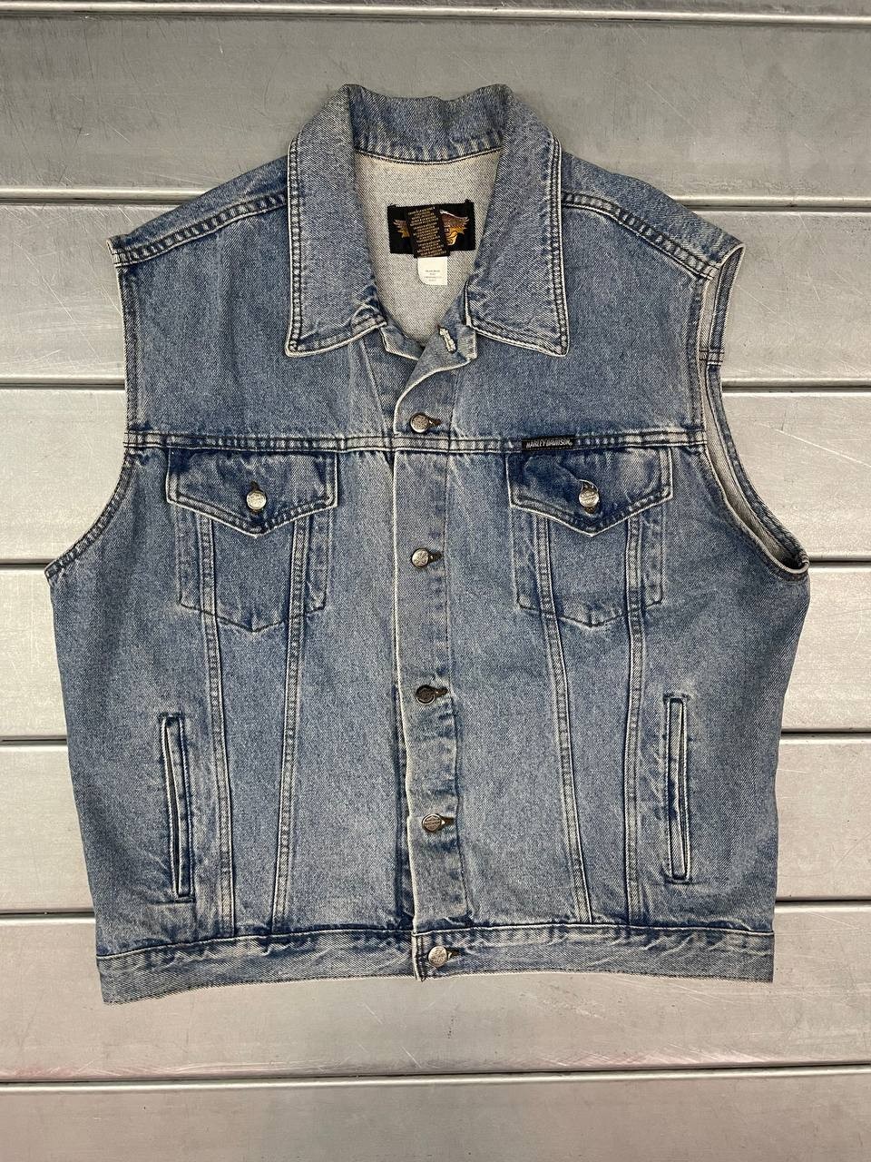 Vintage Harley Davidson Denim Trucker Vest Mens Large