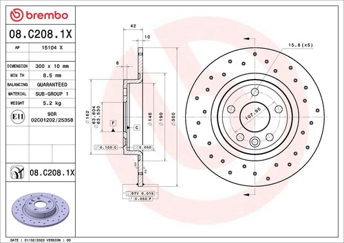 2x BRAKE DISC 08.C208.1X FOR LAND ROVER DISCOVERY/SPORT/VAN JAGUAR E-PACE 2.0L - Picture 2 of 9