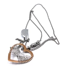 RCI 3D Modern Heart Wired Pendant Necklace Sterling Silver Two Tone 18"inch