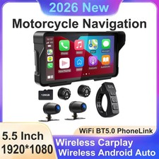Motorcycle TPMS Carplay 5.5" Android Auto Dash Cam Waterproof GPS Navigation /BT