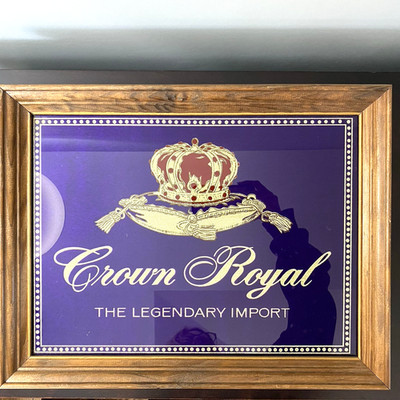 Vintage Crown Royal Whiskey Advertising Glass Mirror Sign Man Cave Bar Pub