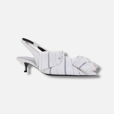 Balenciaga Women's White Chemise Knotted Shirt Sleeve Slingback Pumps Size 38.5