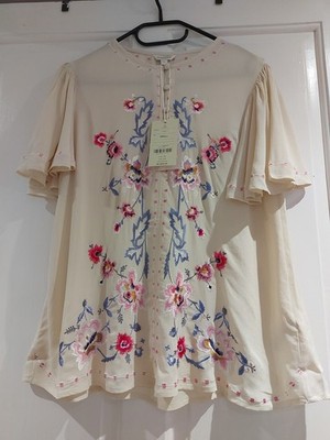 MONSOON BNWT SIZE S 8/10 IVORY CREAM EMBROIDERED BLOUSE FLARE Sleeve RRP £49