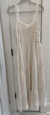LOFT White Tiered Linen Blend Maxi Dress Womens 10 Sleeveless Striped Boho NWT
