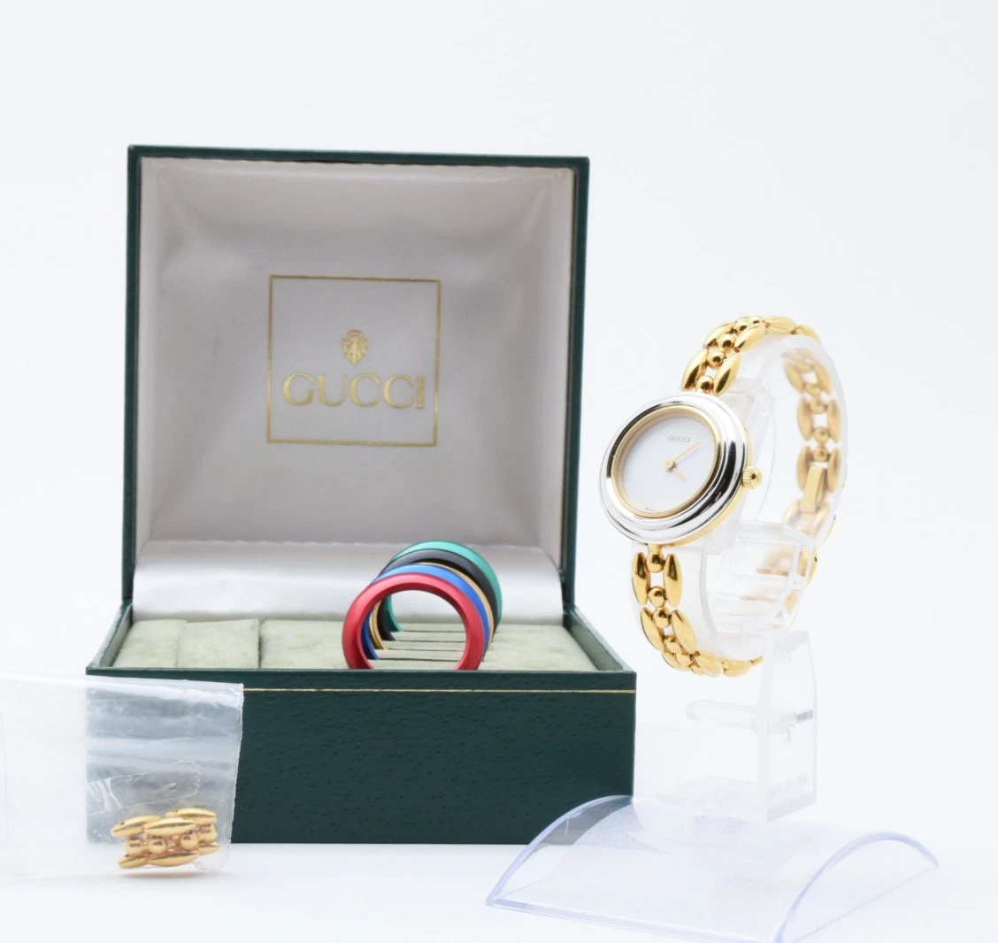 Orologio donna Gucci 11 12 6 colori lunetta cambio oro Qz quasi come nuovo con scatola GIAPPONE