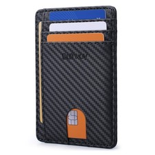 Slim RFID Blocking Leather Wallet for Men Women Carbon Fiber Black