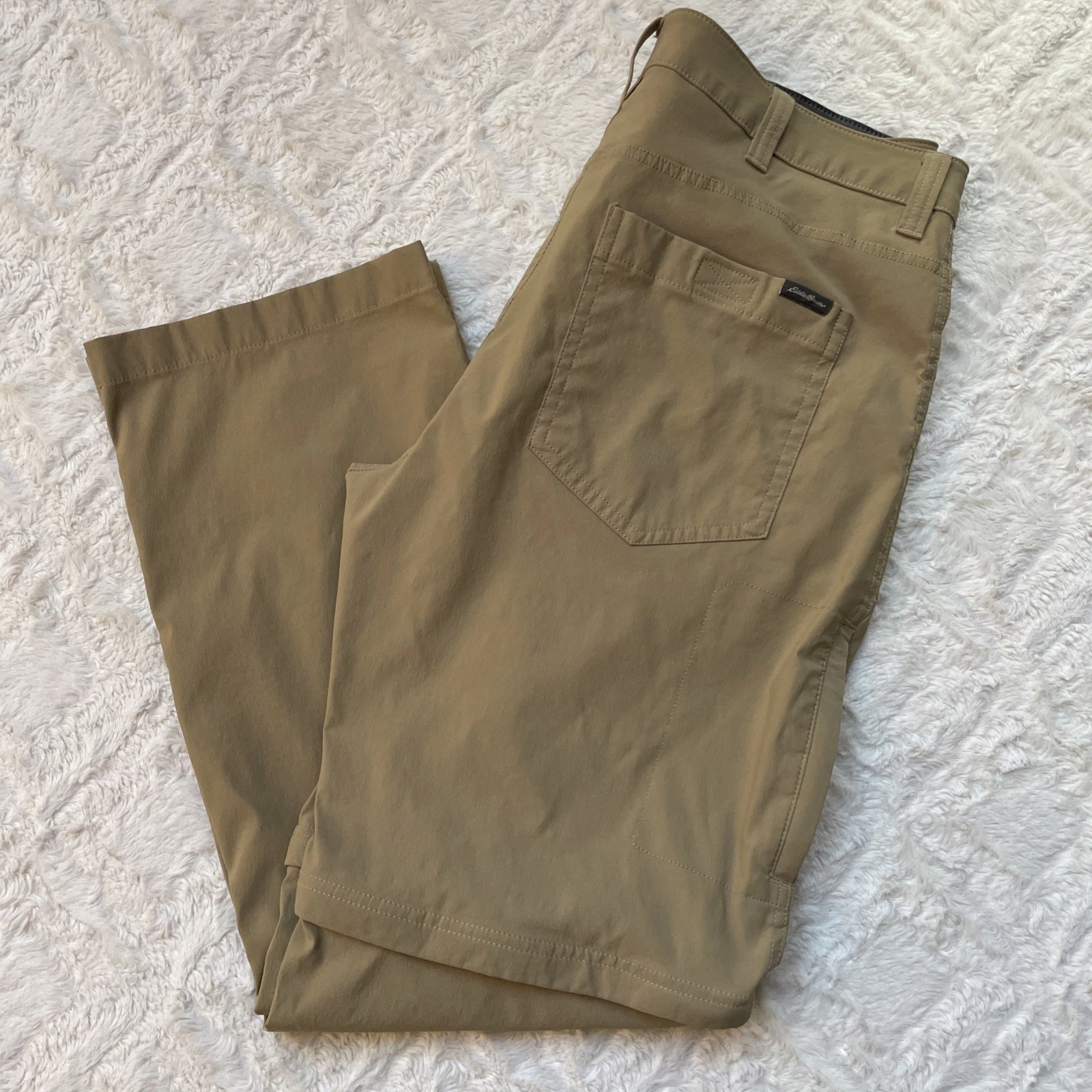 Eddie Bauer Mens Khaki Convertible Tech Pants 36x30 (36x29) Stretch Hiking READ