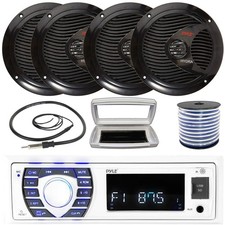 Pyle 1-DIN Bluetooth Marine MP3 Radio W/White Cover, 4x 6.5" 150W Max Speakers