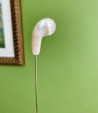 Vintage Decorative Mother Of Pearl Curved Top Stick/Hat Pin Mid Century Retro