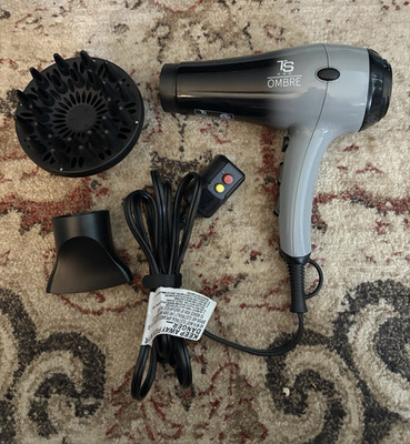 TS Pro Ombre Standard Hair Dryer Gray/Black Electric w/ Diffuser & Nozzle