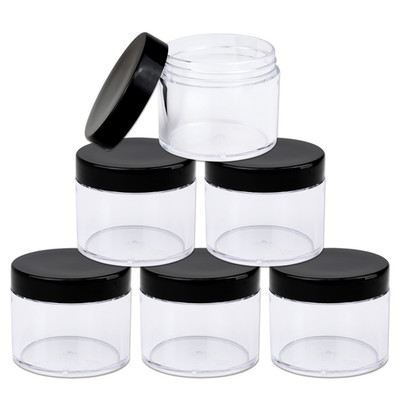 6 Pieces 2Oz/60g/60ml HQ Acrylic Leak Proof Clear Container Jars w/Black Lid