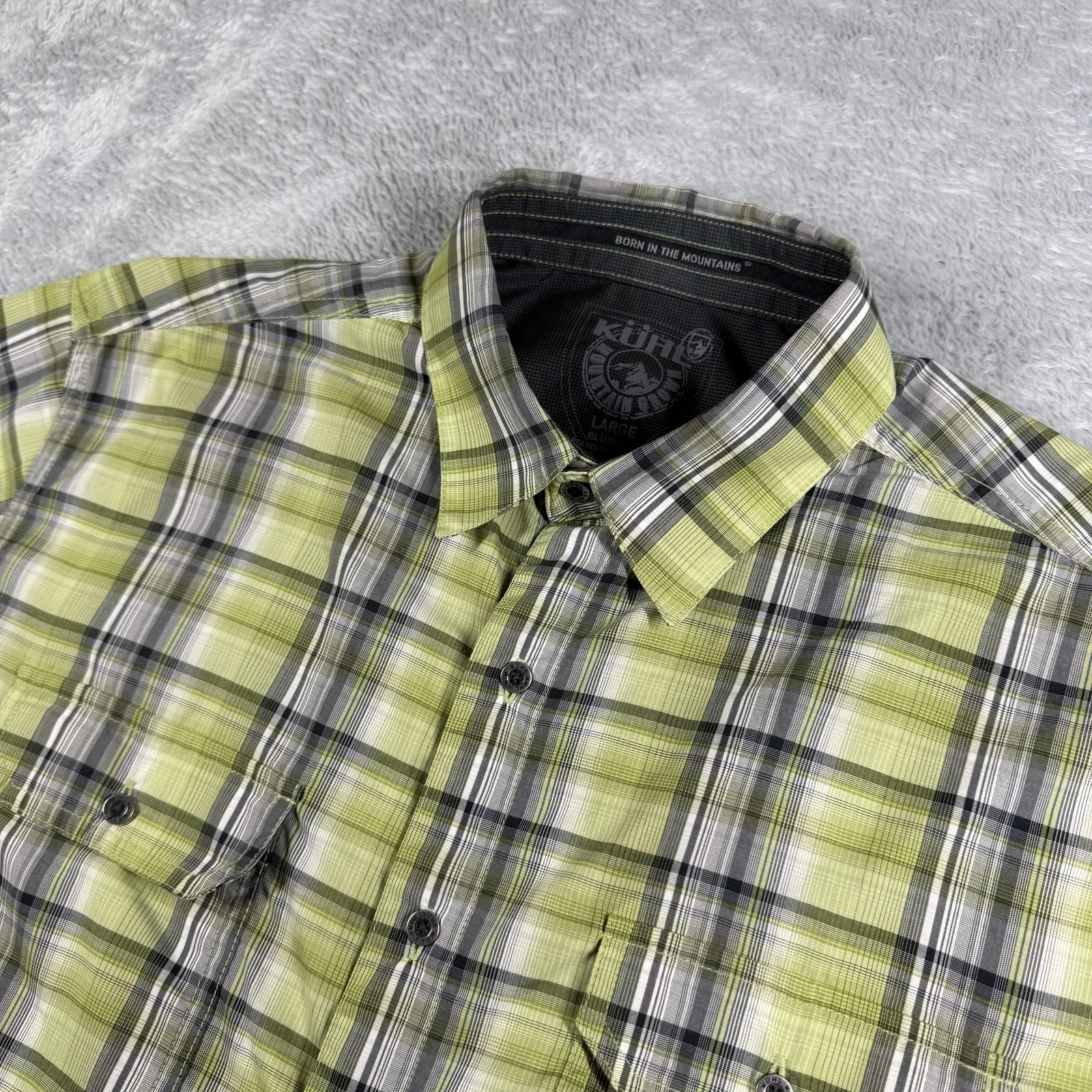 Kuhl Shirt Mens Large Green Eluxur Performance Outdoor Hiking Casual Summer