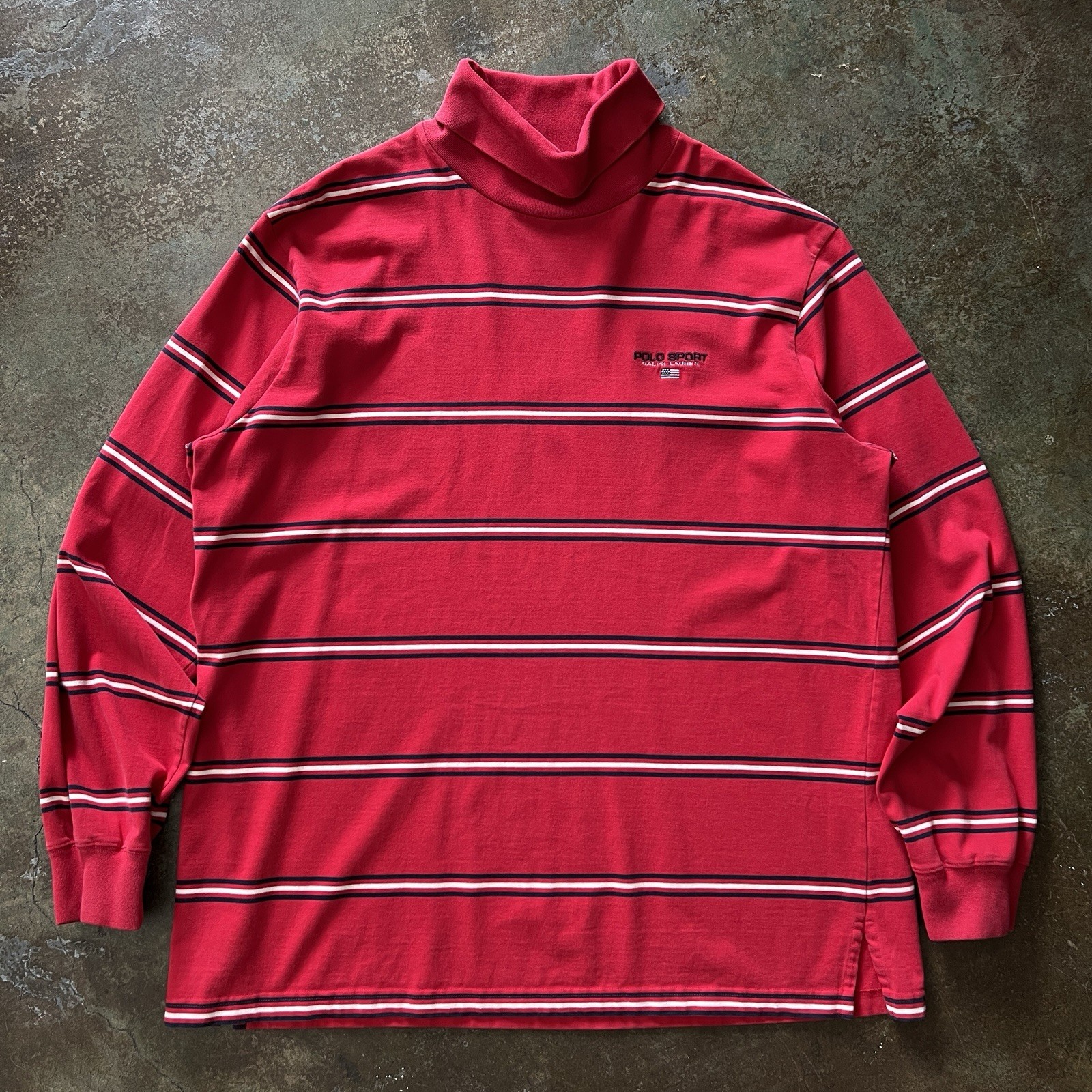 Vintage Polo Sport Shirt Turtle Neck Stripe XXL Sportsman Ralph Lauren