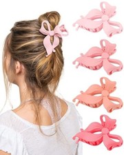 4 PCS Bow Hair Clips Bow Claw Clip for Women, Large Hair Claw Cute Pink Series