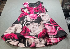 Shelby Nites Blk/Pink Retro Roses Cocktail High-Low Sleeveless Dress 16 NWT