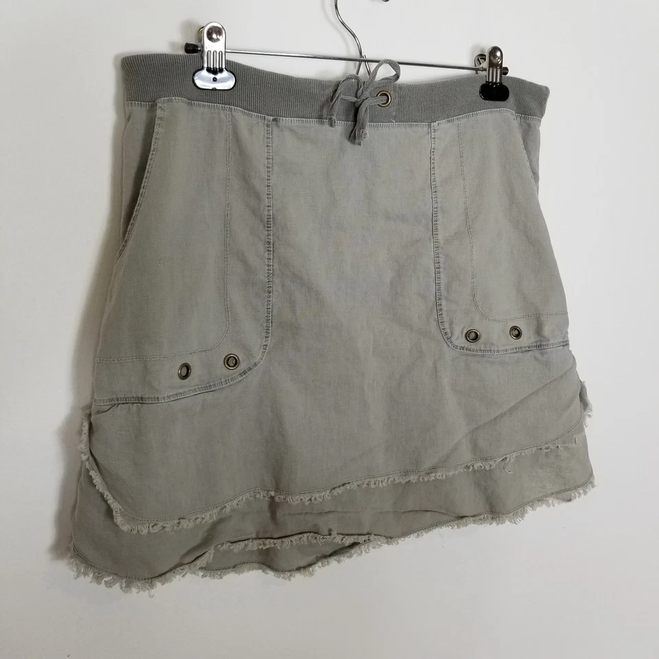 XCVI  Wearables Mini Skirt Womens Sz M Linen Blend Gray Raw Hem Drawstring Waist - Image 2 of 4
