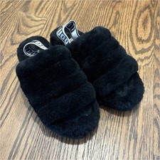 UGG Black Fur Slide Women's Slippers Open Toe Slip-On Comfort Lined