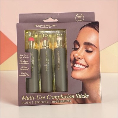 Ruby & Millie Multi-Use Complexion Sticks Blush Bronzer Highlighter Vegan Blend 