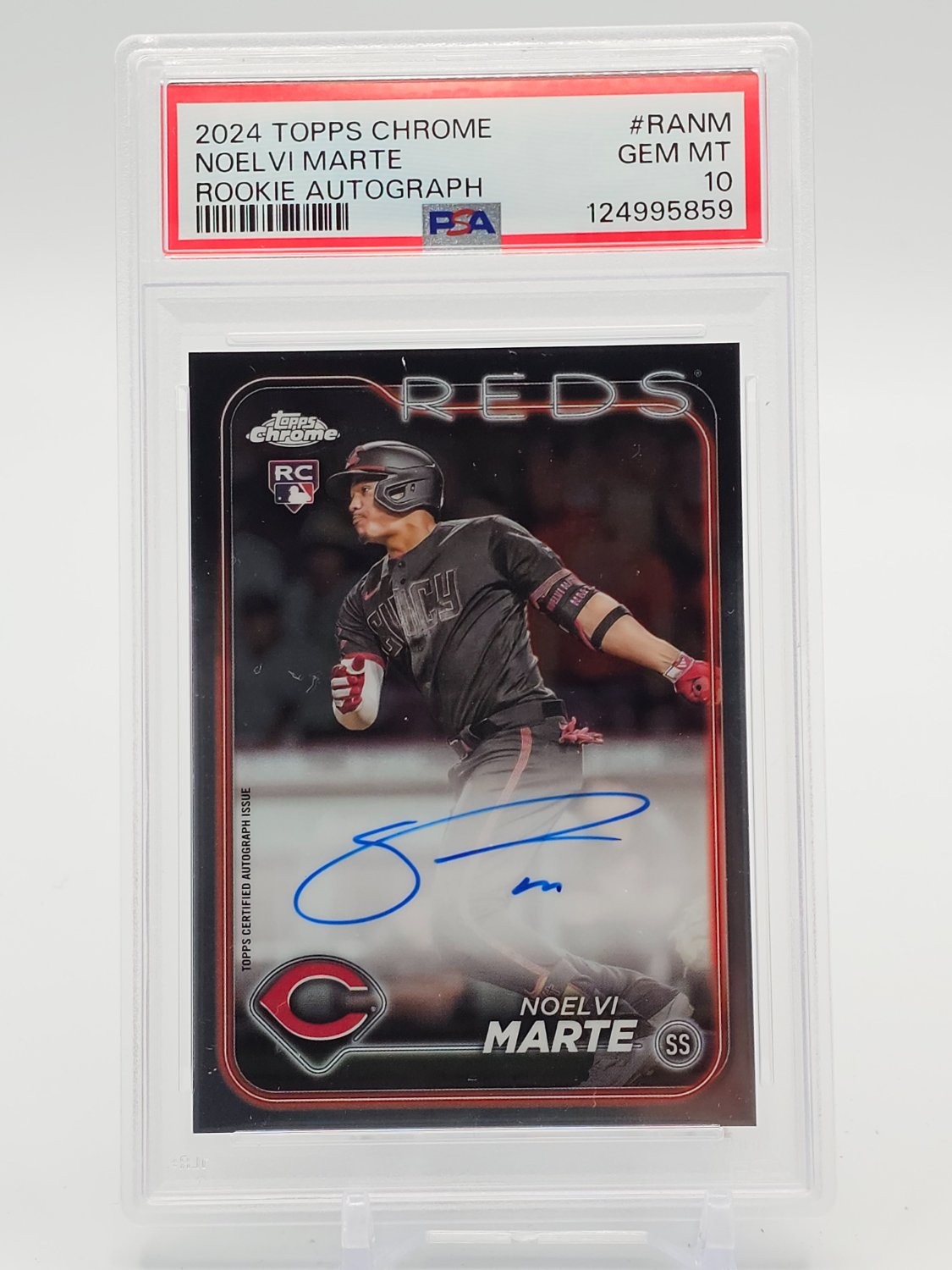 NOELVI MARTE 2024 TOPPS CHROME BASEBALL ROOKIE RC AUTO #RA-NM REDS PSA 10 Q5369 view 1