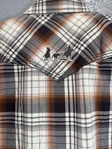 Cowboy hardware youth boys L orange brown snap up long sleeve curvy diamond NWT - Picture 6 of 7