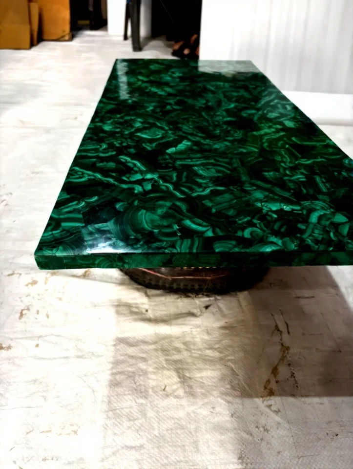 Natural Malachite Stone Coffee Dining Table Top / Handmade Mosaic Art - Image 4 of 4