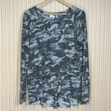 Michael Stars Women's Madison Brushed Camo Notch Neck Hi Low Sweater Size M
