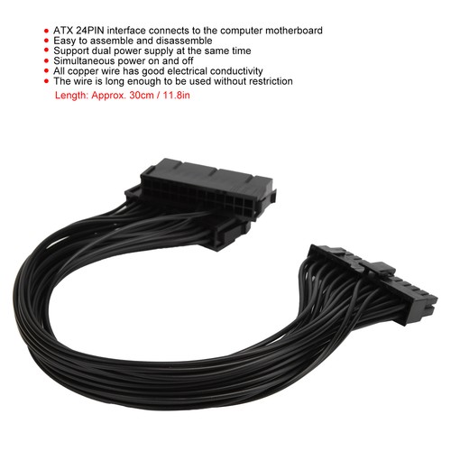 5x Dual Power Supply Start Cable ATX 24Pin To Motherboard Synchronous Extens NEW - Afbeelding 9 van 12