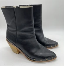 Band of Gypsies Black Leather Studded Ankle Boots Empire Heel Women’s Size 9