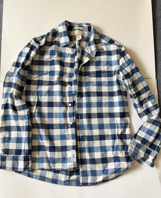H&M L.O.G.G. Blue & White Check Cotton Flannel Long Sleeve Shirt Regular M