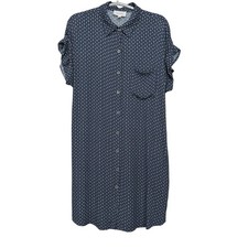 Heyson Blue Geometric Button Front Shirt Dress Short Sleeve Women’s Small